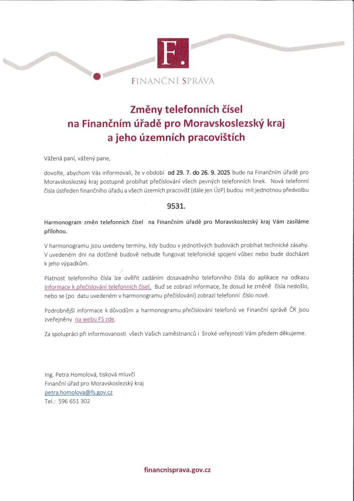 leták ke&nbsp;změně telefonních čísel