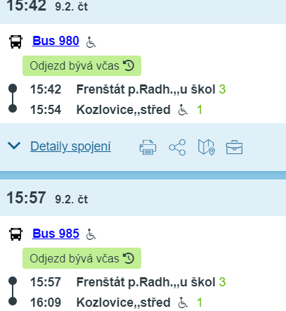 autobusové spojení zpět