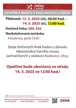 Zrušení omezení - autobusová zastávka Kozlovice, garáž ČSAD